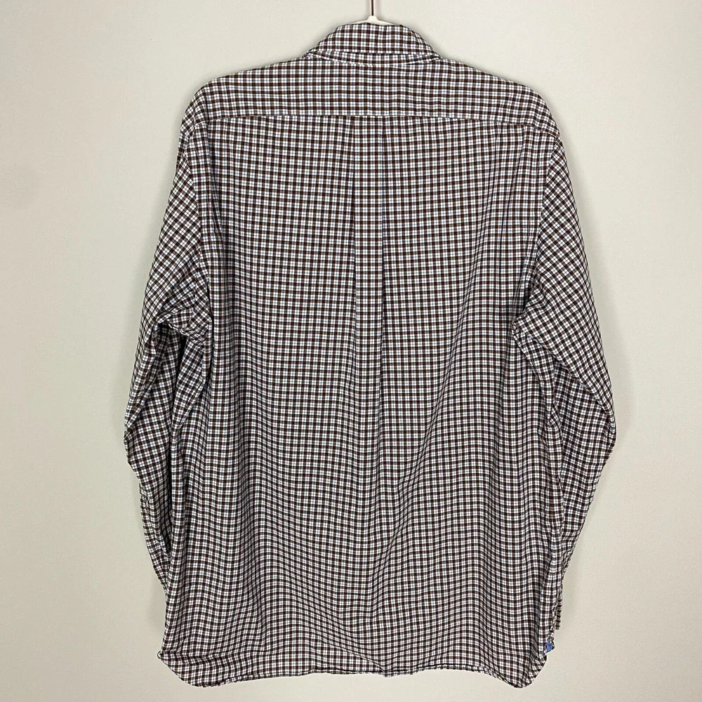 Ralph Lauren Button Down Dress Shirt Mens Large Brown Blue Plaid Check Business - Picture 5 of 6